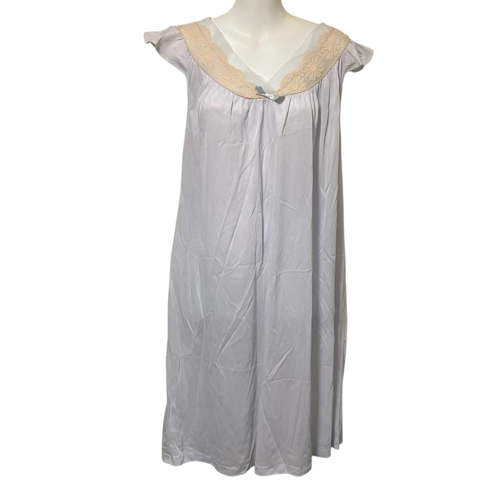 Vintage Philmaid Light Blue Lace Trim Shift Gown Nightie Nightgown